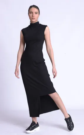 Black Asymmetric Mock Neck Dress