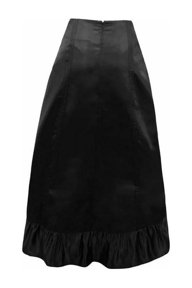 Black Satin Hi Low Ruched Ruffle Skirt