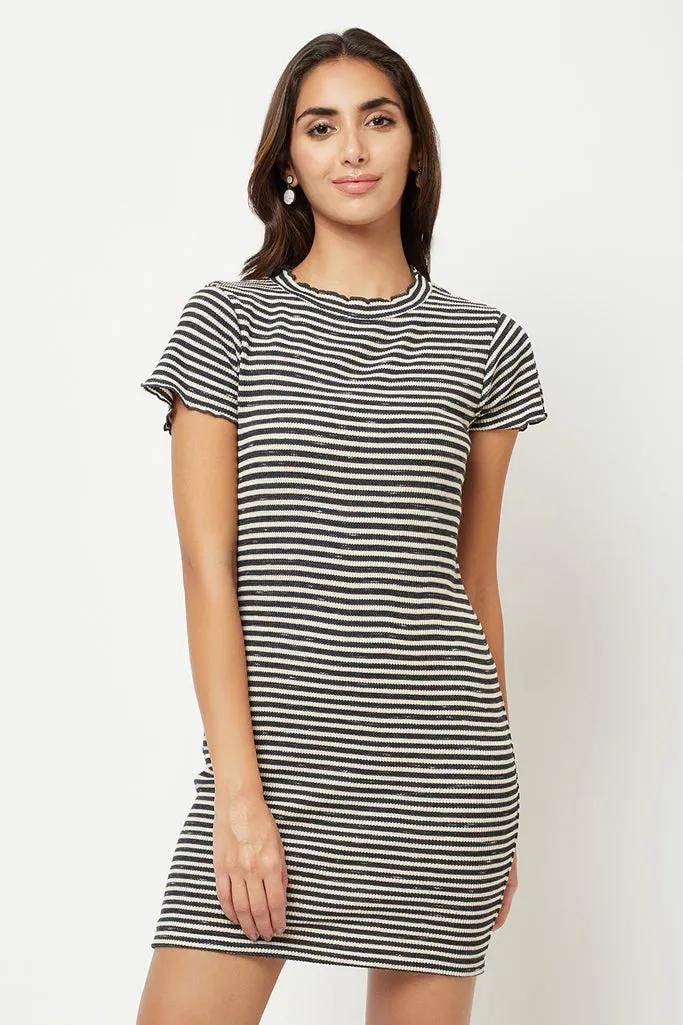 Black Striped Fitted Dress