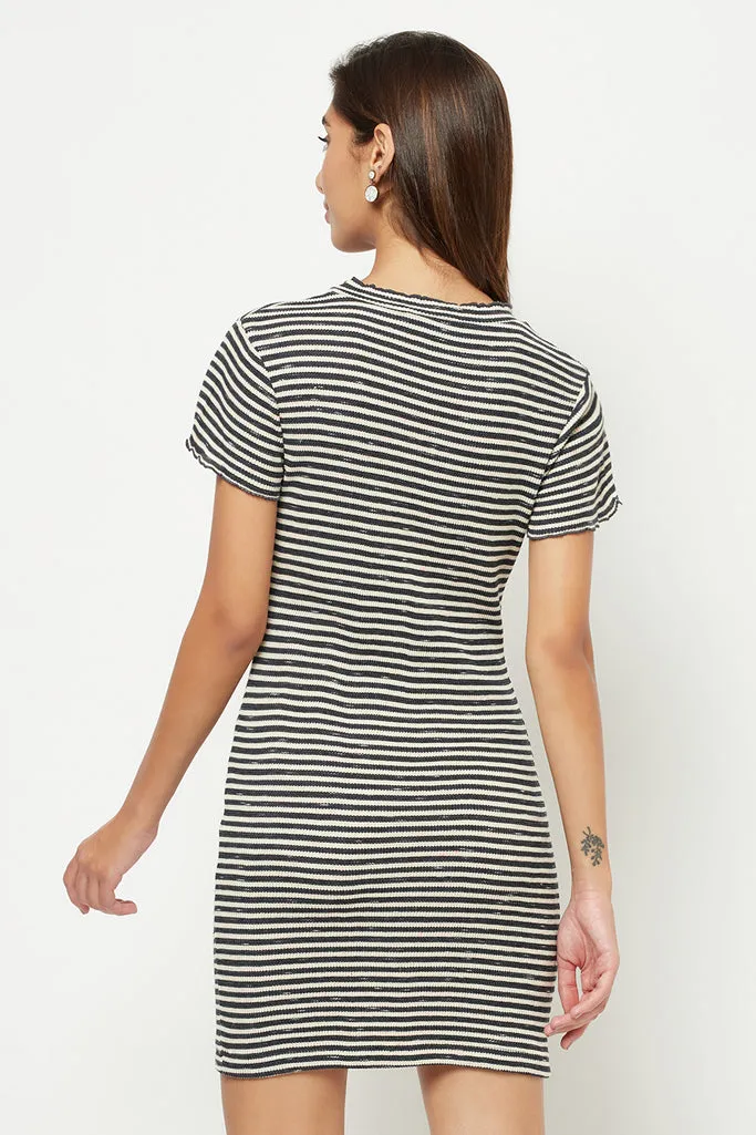 Black Striped Fitted Dress