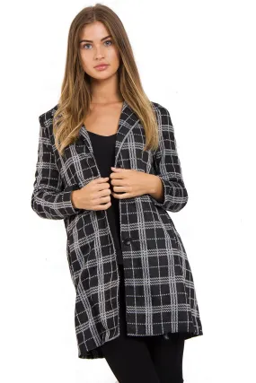 Black Tartan Check Print Duster Jacket