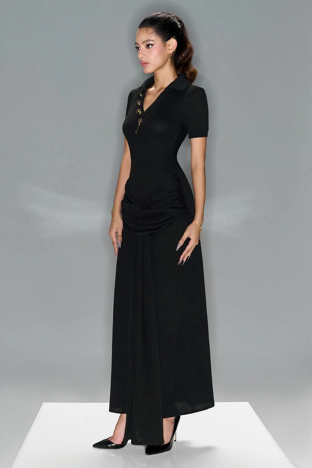 Blanc Sarong V-Neck Spandex Ankle Length Dress