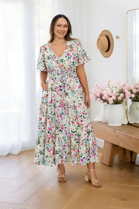 Bonnie Linen Blend Maxi Dress in Rose Fleur