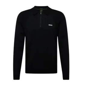 BOSS Momentum-Lite Black Half Zip Sweat Polo Shirt