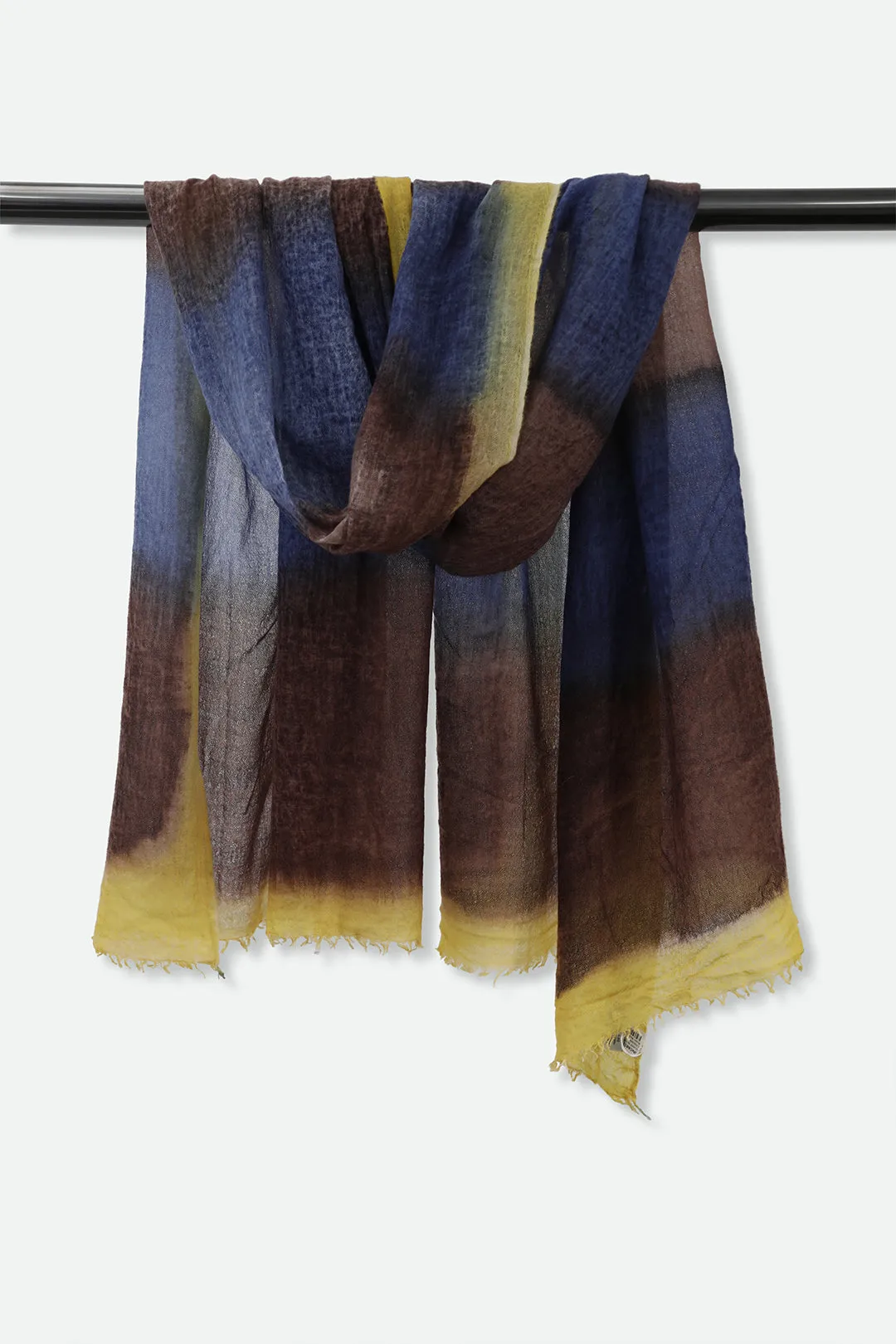 BROWN BLUE STRIPE SCARF IN HAND DYED CASHMERE