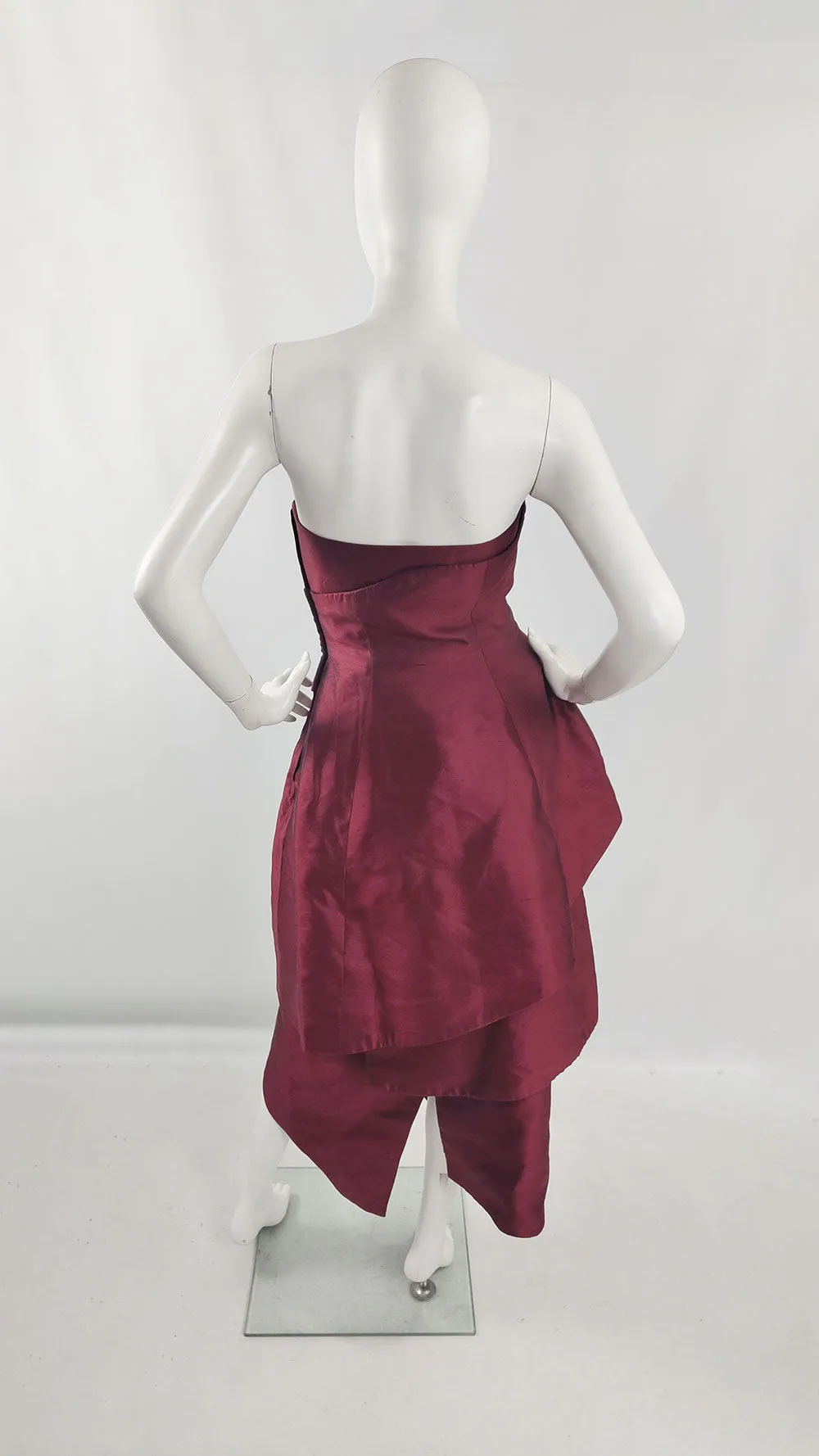 Bruce Oldfield Vintage Dark Wine Red Evening Dress, 1980s