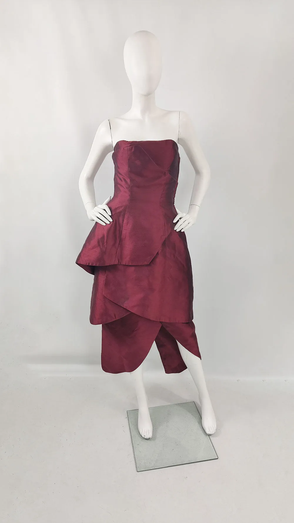 Bruce Oldfield Vintage Dark Wine Red Evening Dress, 1980s