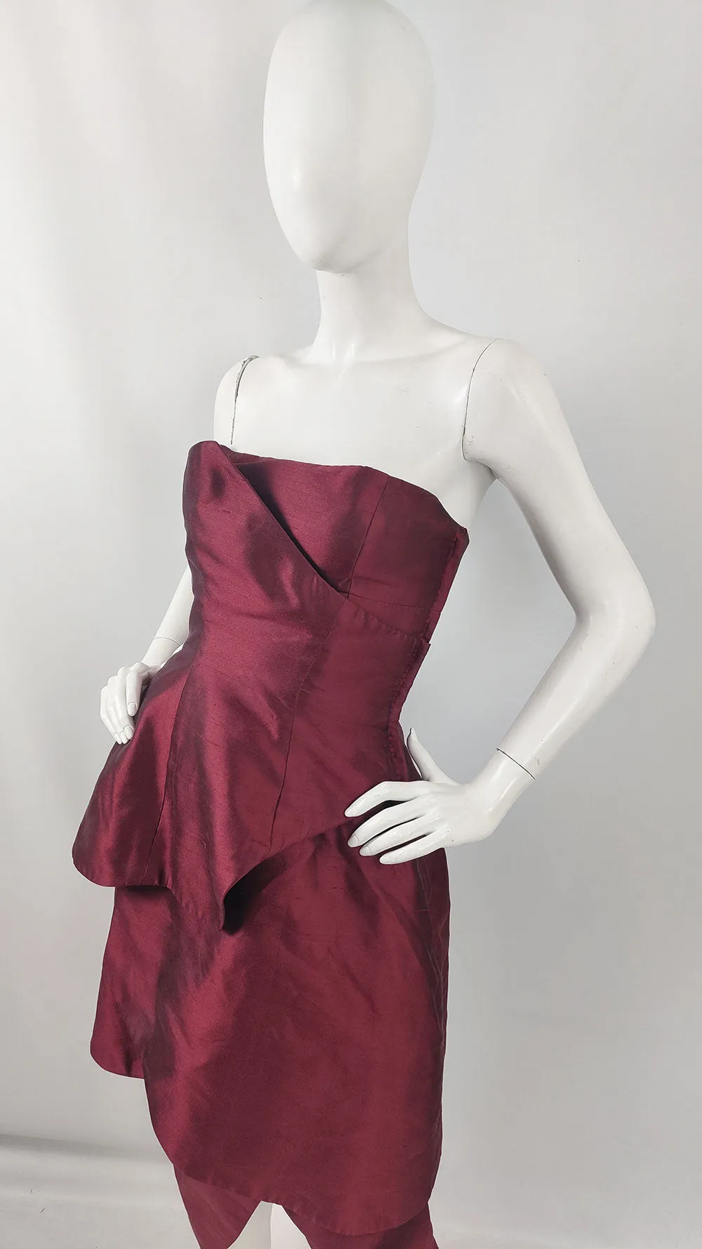 Bruce Oldfield Vintage Dark Wine Red Evening Dress, 1980s