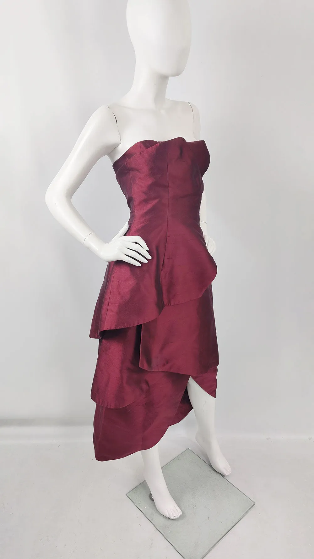 Bruce Oldfield Vintage Dark Wine Red Evening Dress, 1980s