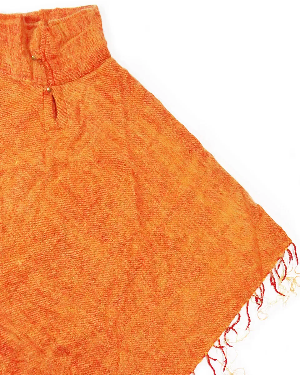 Brushed Woven Poncho in Tangerine