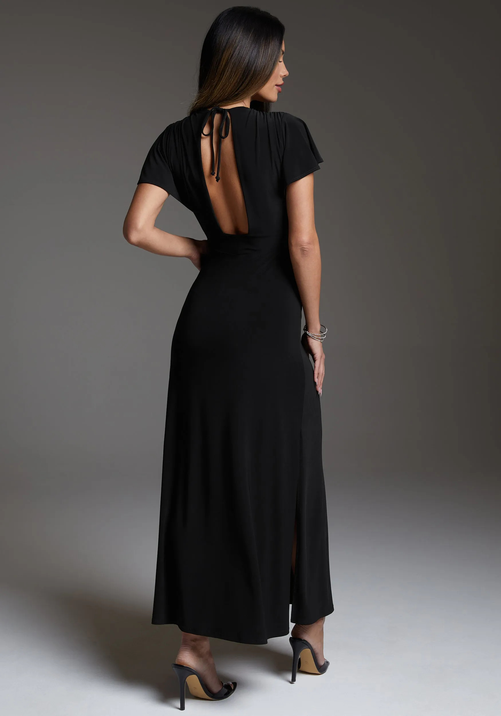 Cap Sleeve V-Neck Full Maxi Dress