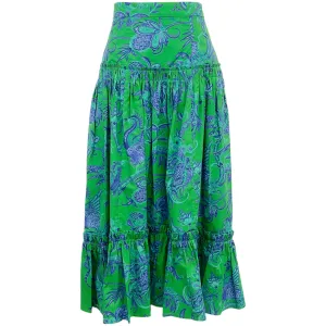 Cara Cara Green Bird Jacobean Tisbury Midi Skirt