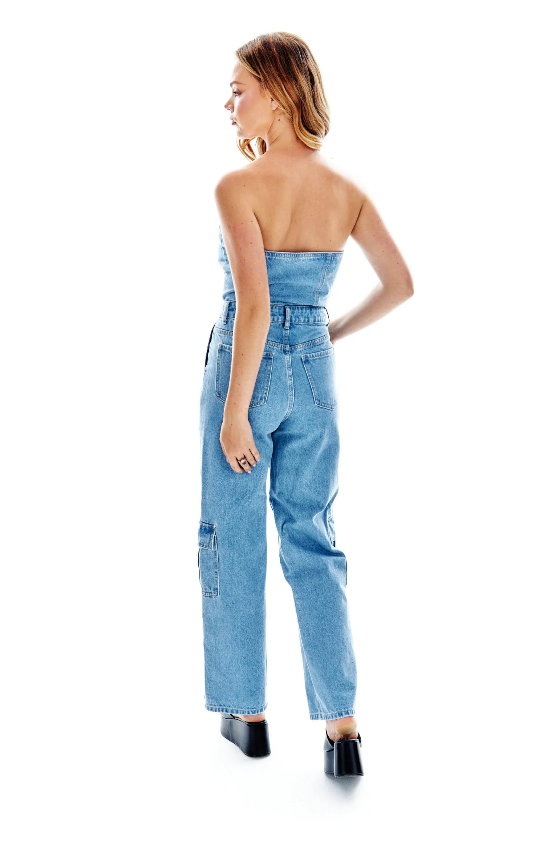 Cargo Denim Bandeau Jumpsuit