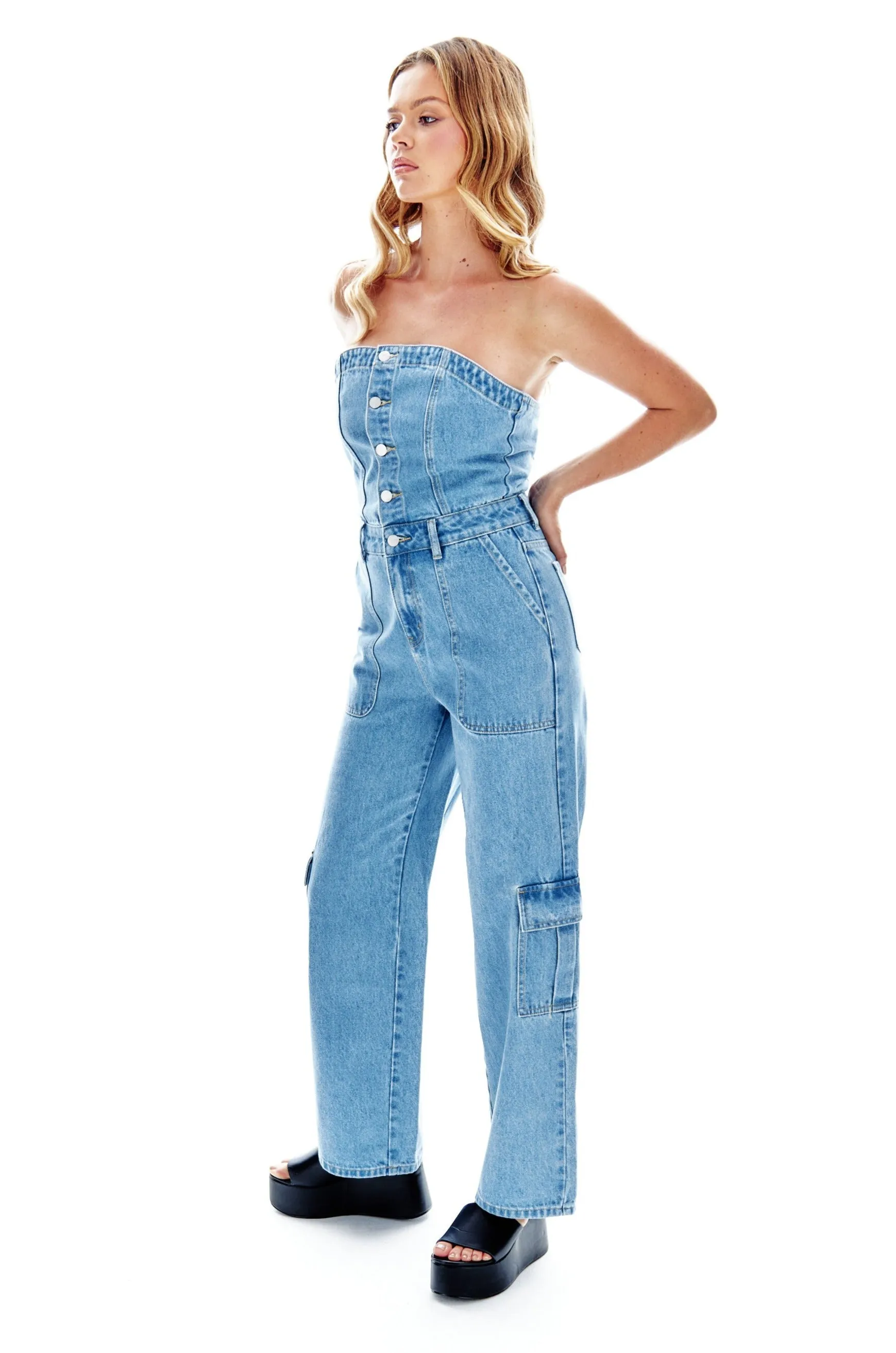 Cargo Denim Bandeau Jumpsuit