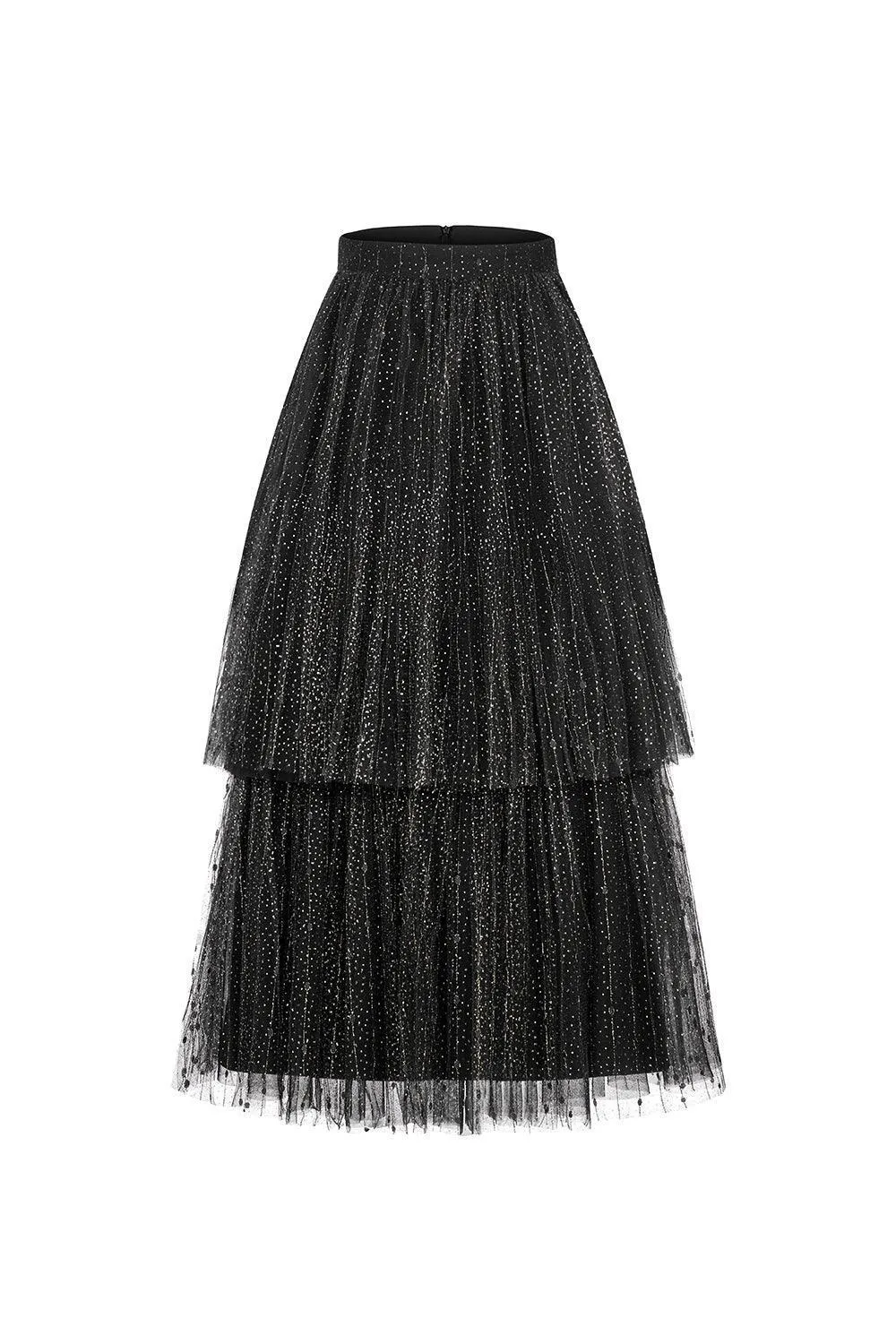 Celia Layered Back Zipper Tulle Midi Skirt