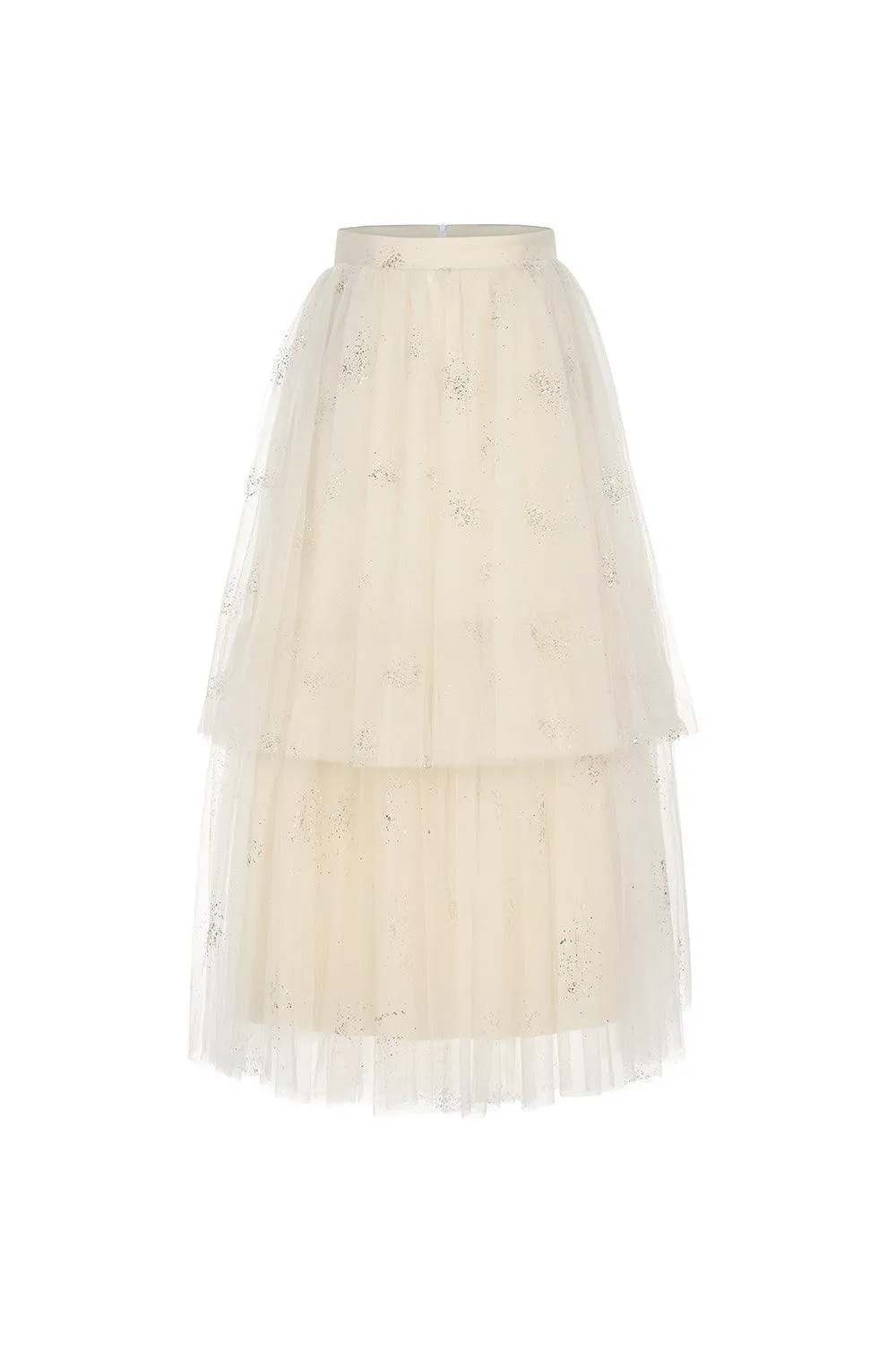 Celia Layered Back Zipper Tulle Midi Skirt