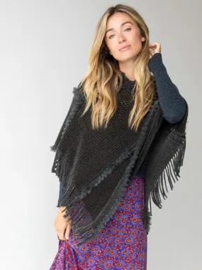 Chenille Poncho Scarf - Charcoal