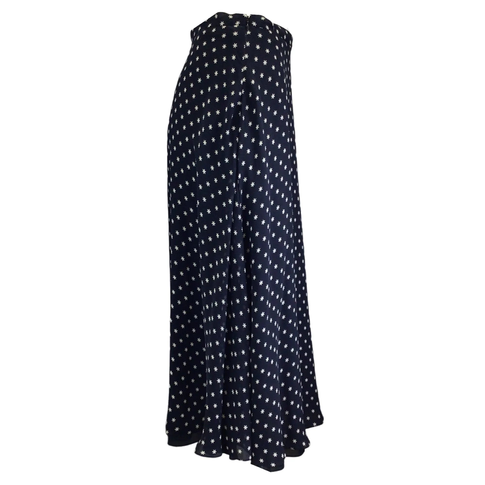 Christian Dior Navy Blue Star Print Silk Midi Skirt