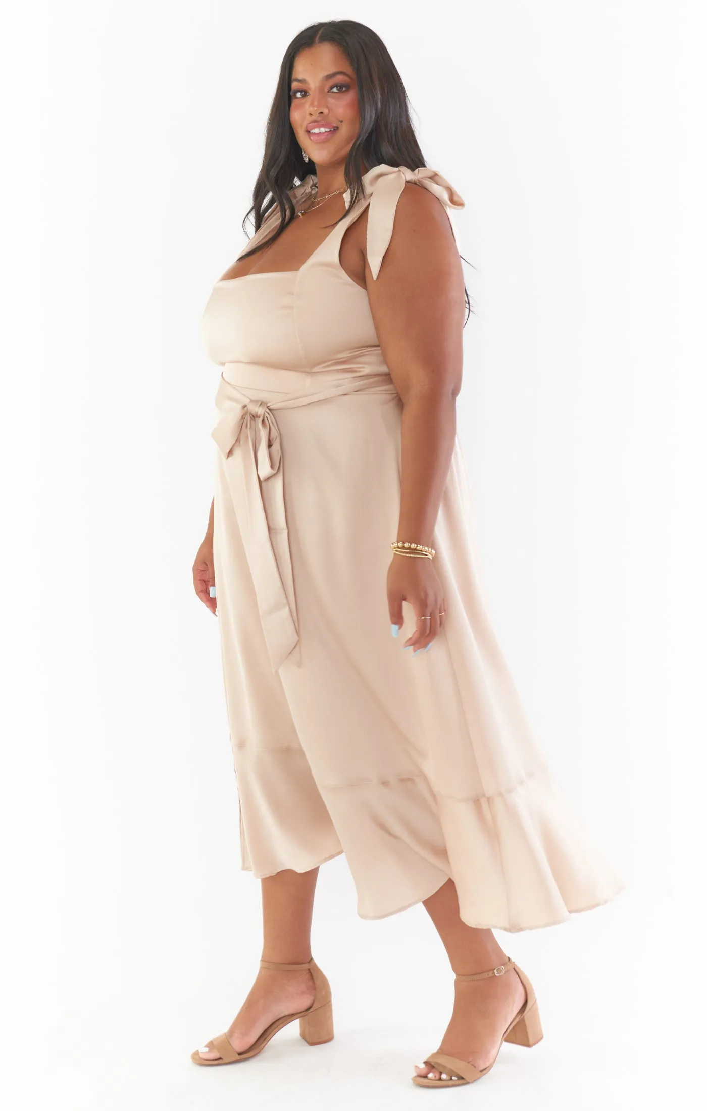 Claire Midi Dress ~ Champagne Luxe Satin