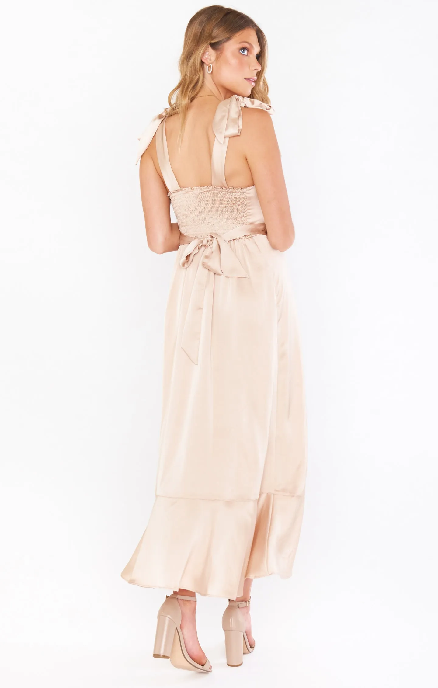 Claire Midi Dress ~ Champagne Luxe Satin