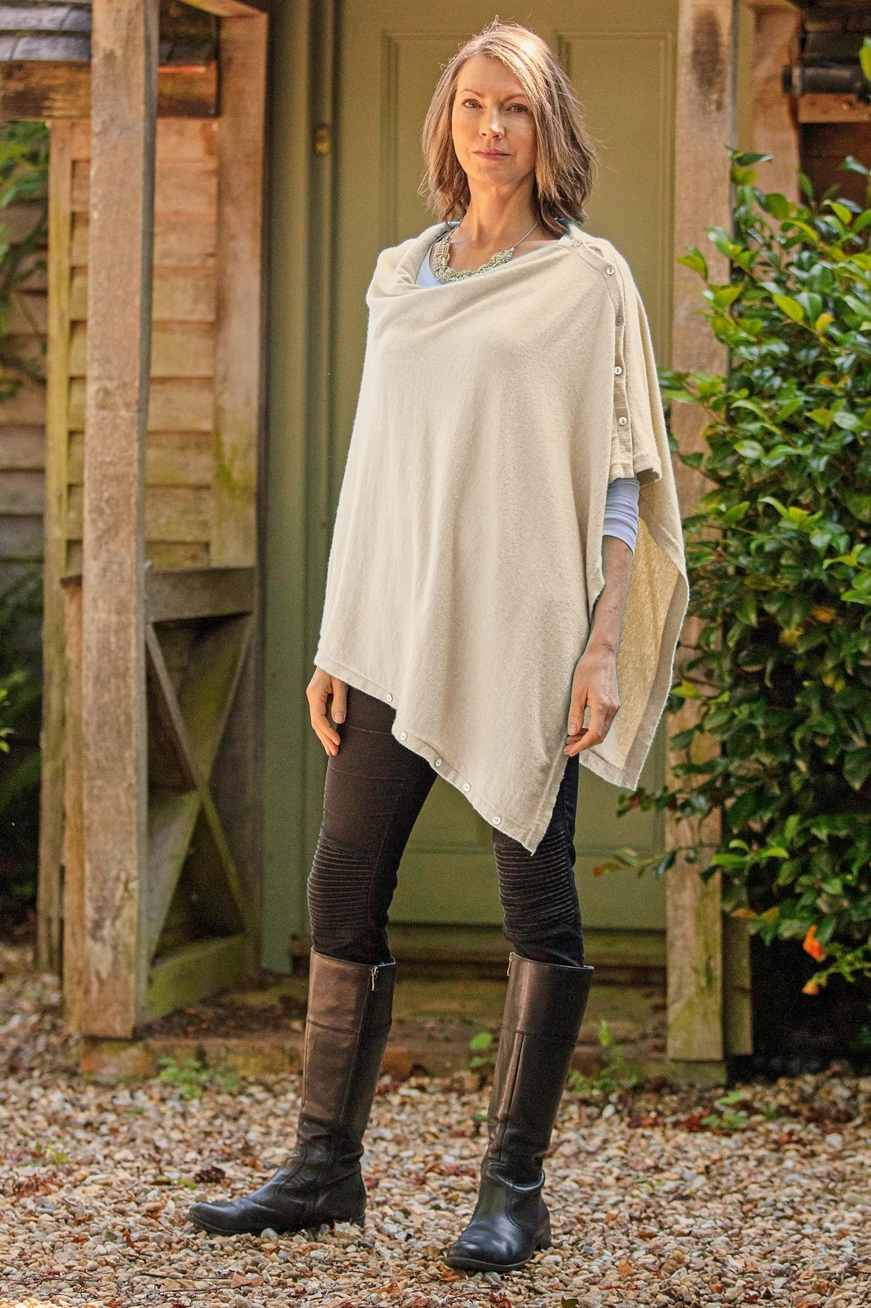 Classic Button Cashmere Poncho