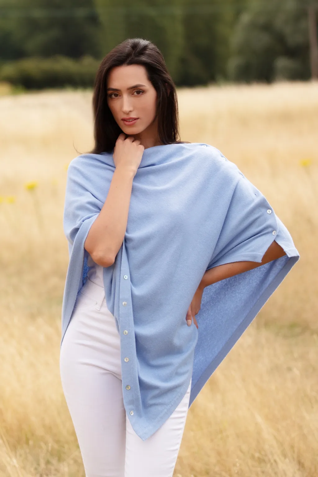 Classic Button Cashmere Poncho