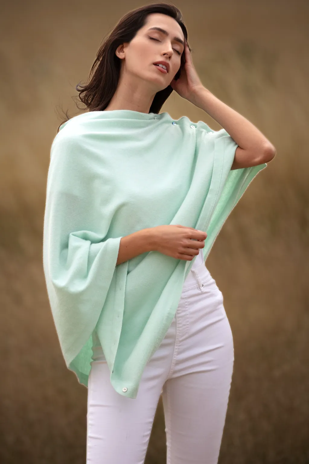 Classic Button Cashmere Poncho