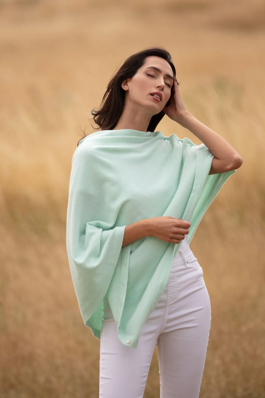 Classic Button Cashmere Poncho