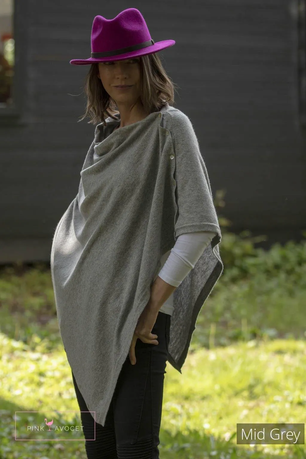 Classic Button Cashmere Poncho