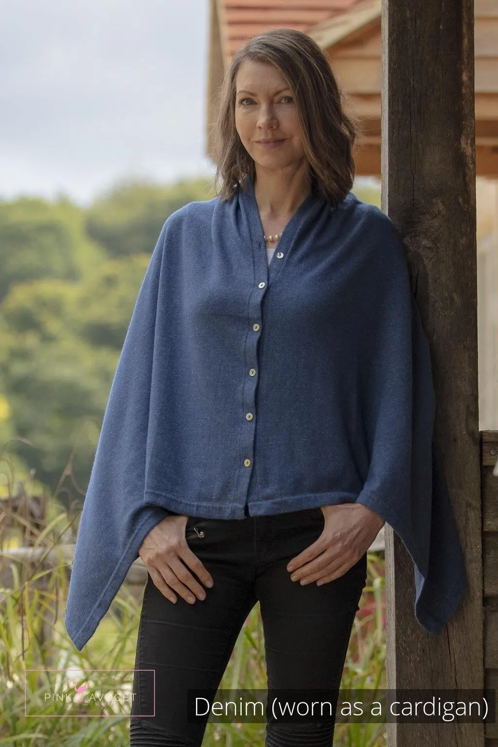 Classic Button Cashmere Poncho