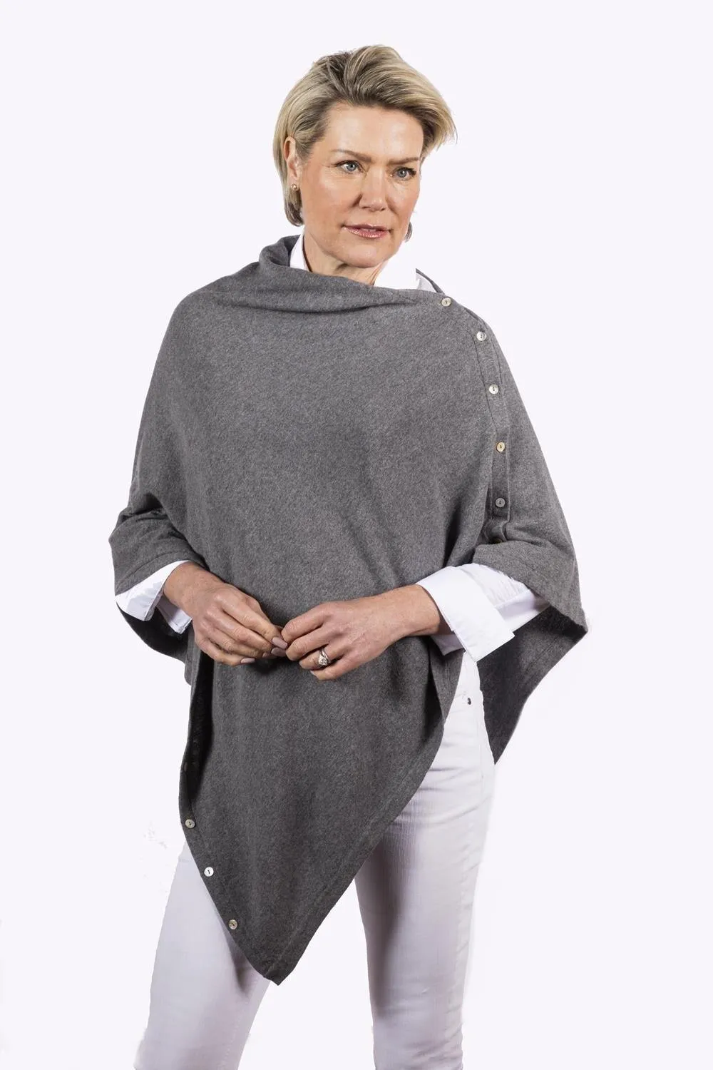 Classic Button Cashmere Poncho