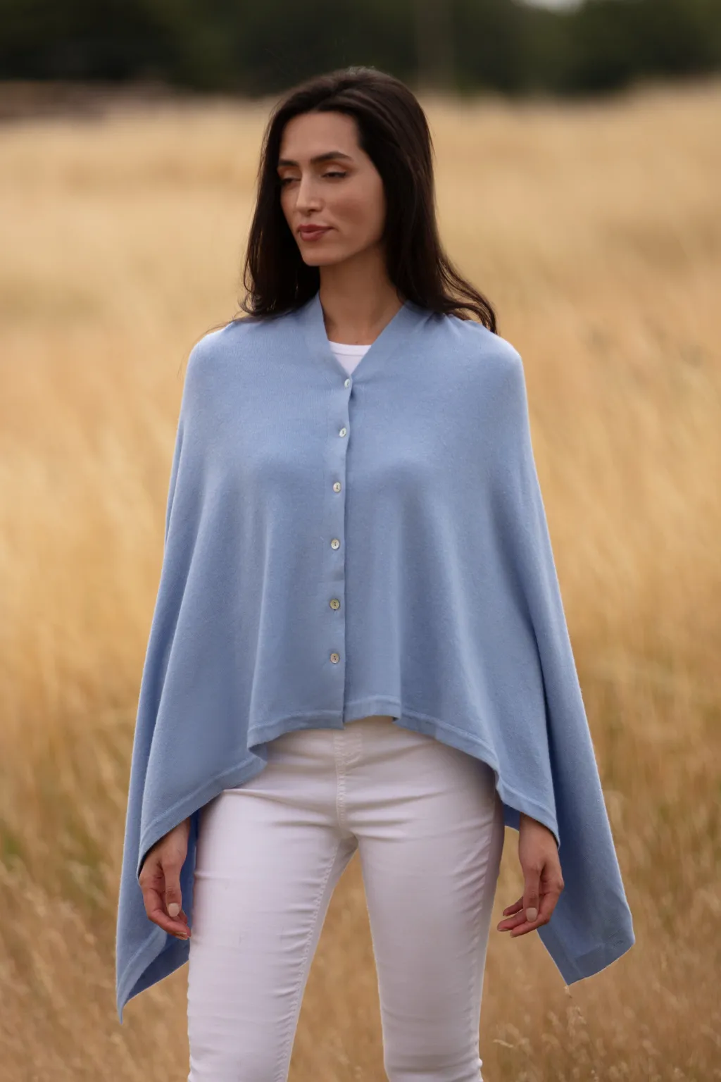 Classic Button Cashmere Poncho