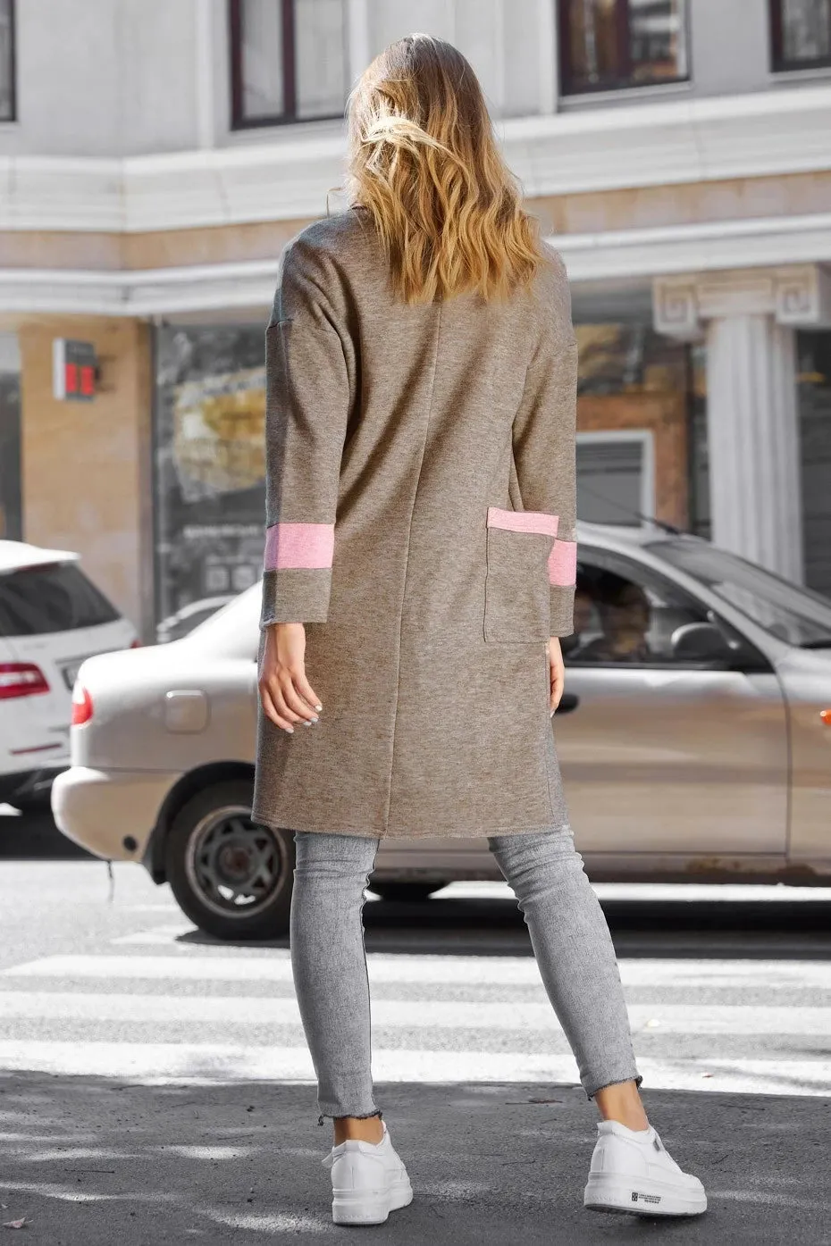 Classic Cardigan Loose Patch Pockets Fine Angora Knit Coffee Pink