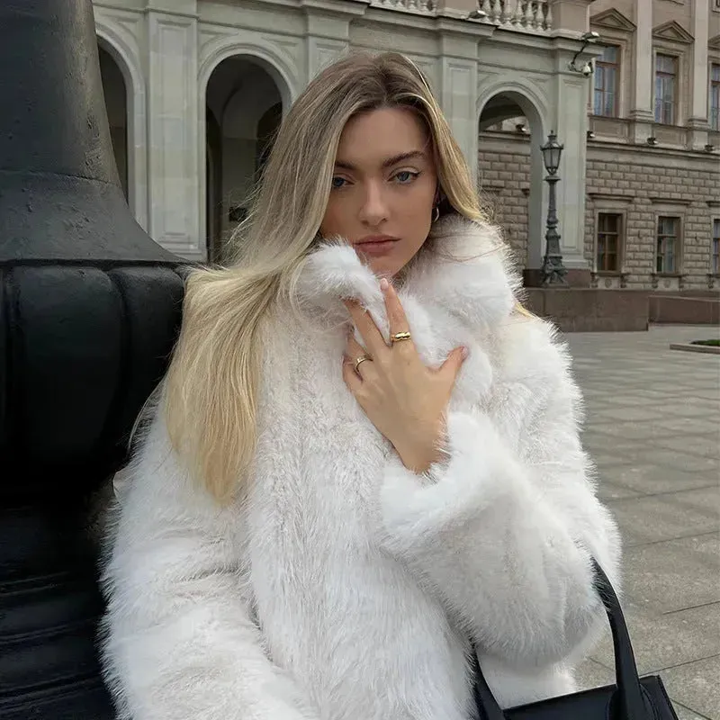 Classy Fashionable Winter Plain Huge Faux Fur Coat for Ladies