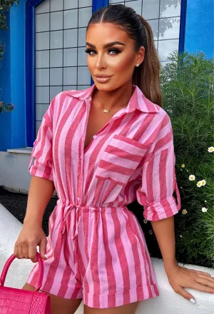 Coast Of Italy Pink Striped Playsuit