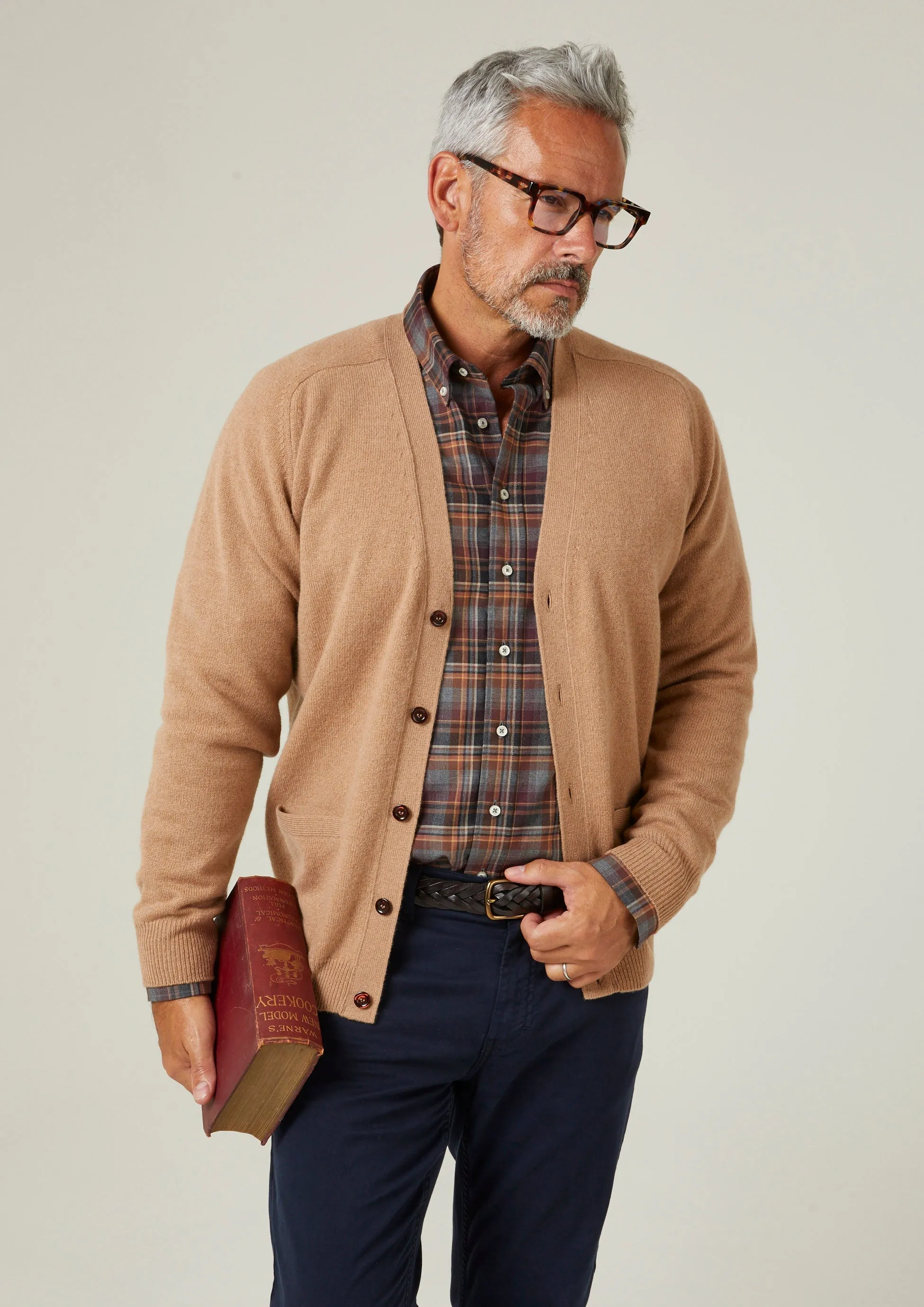 Cornwall Lambswool Cardigan in Camel - Classic Fit