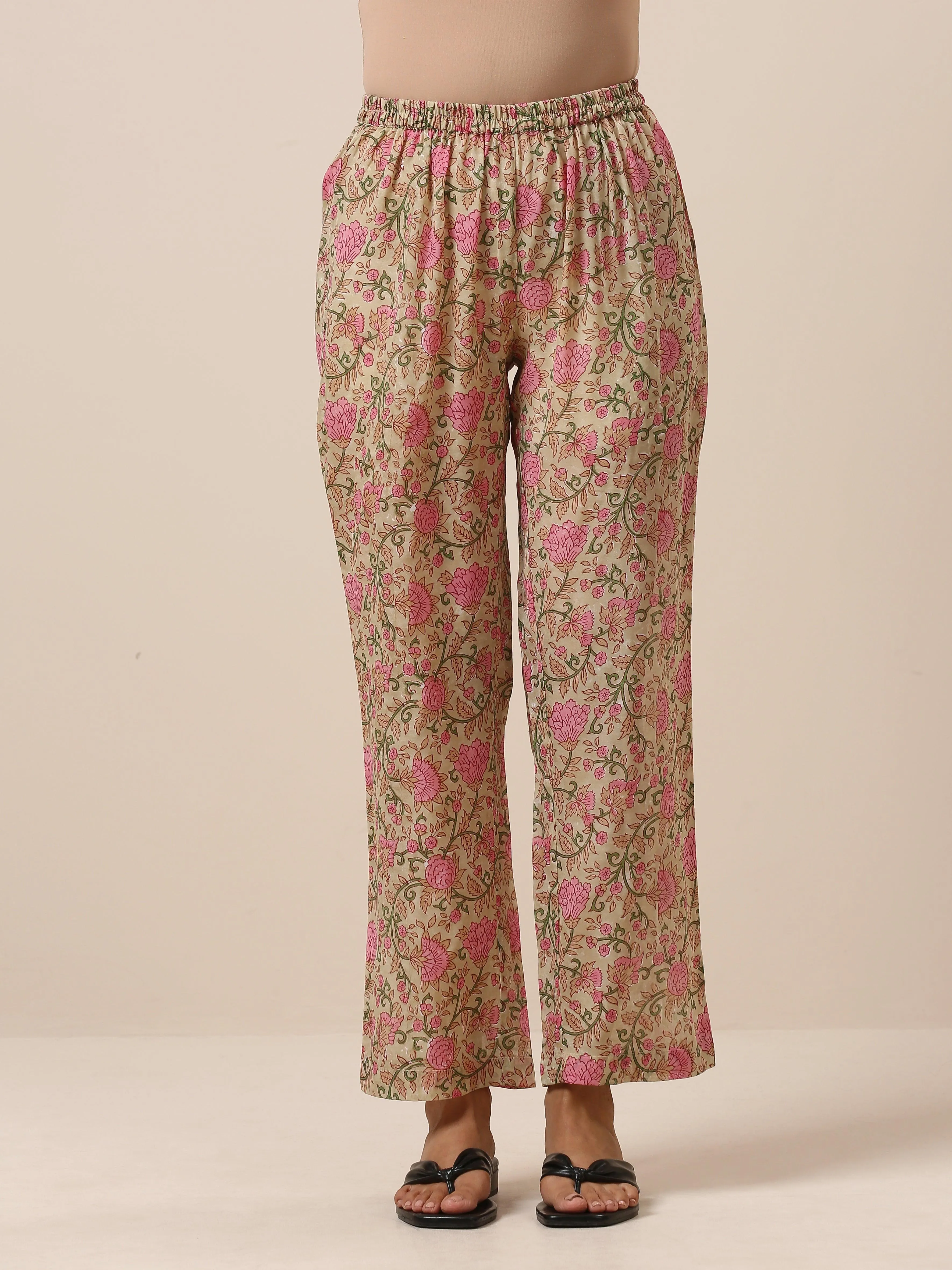 Cotton Hand Block Printed Green Pink Co-Ord Set