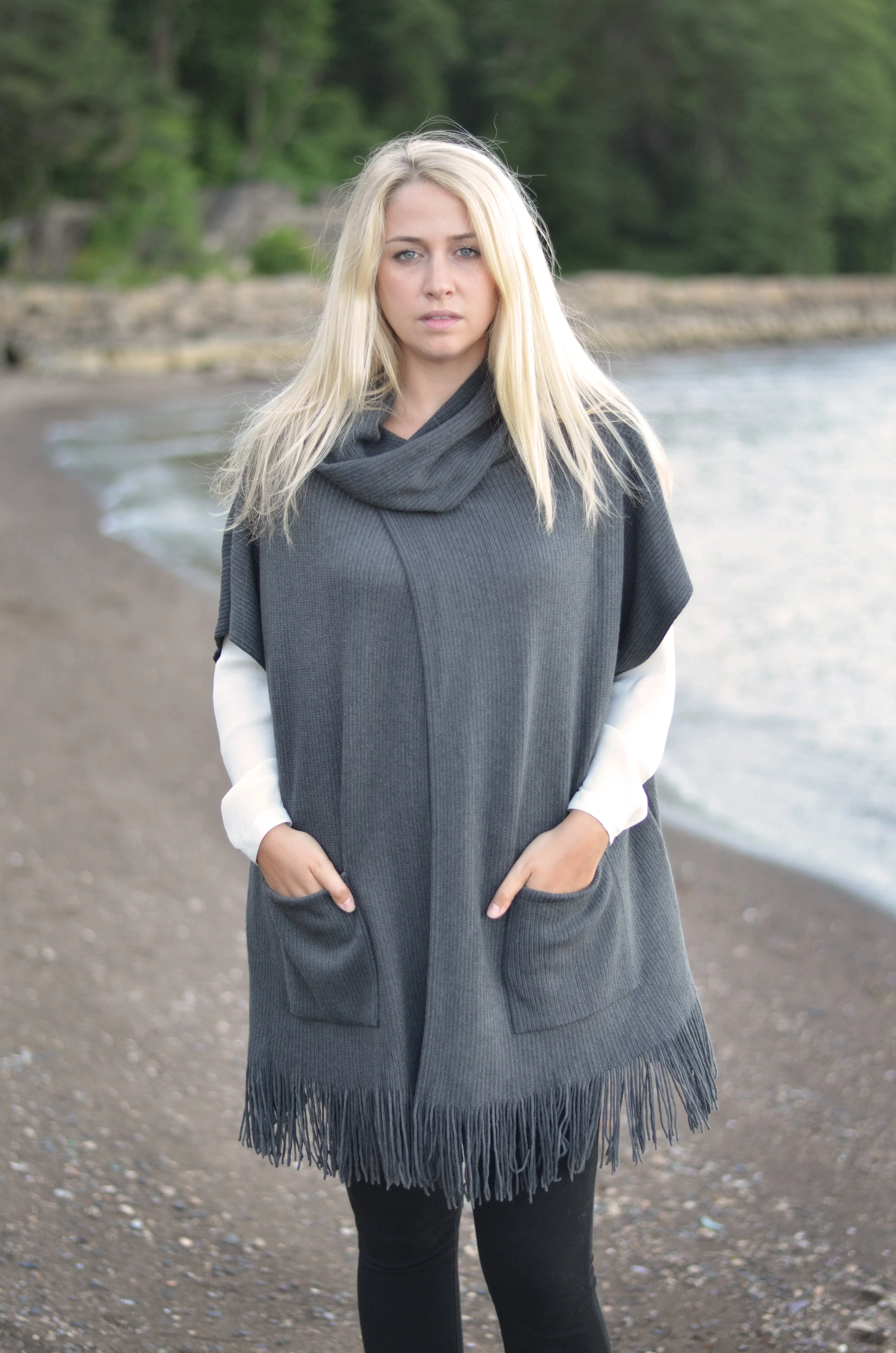 Cowl Neck Vest Poncho