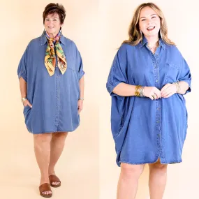 Cozy And Kind Button Up Denim Dress with Collar