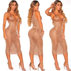 Crochet Sheer glitter bodycon dress