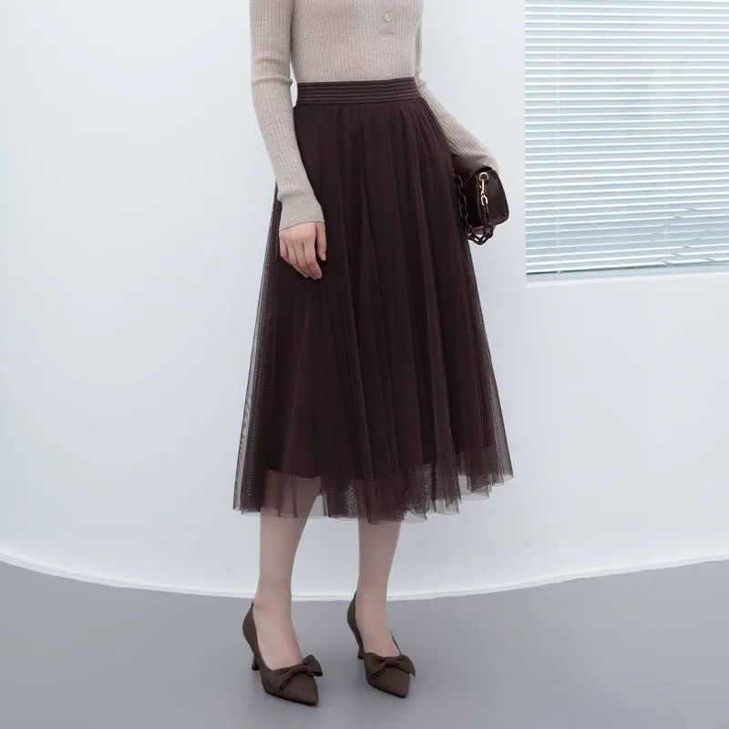 Dark Brown Yarn Midi Skirt