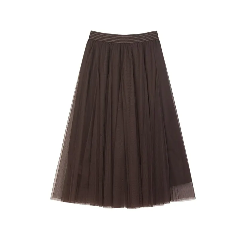 Dark Brown Yarn Midi Skirt