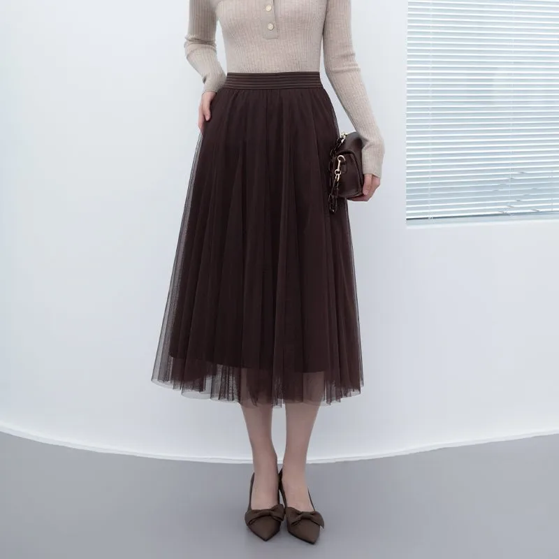 Dark Brown Yarn Midi Skirt