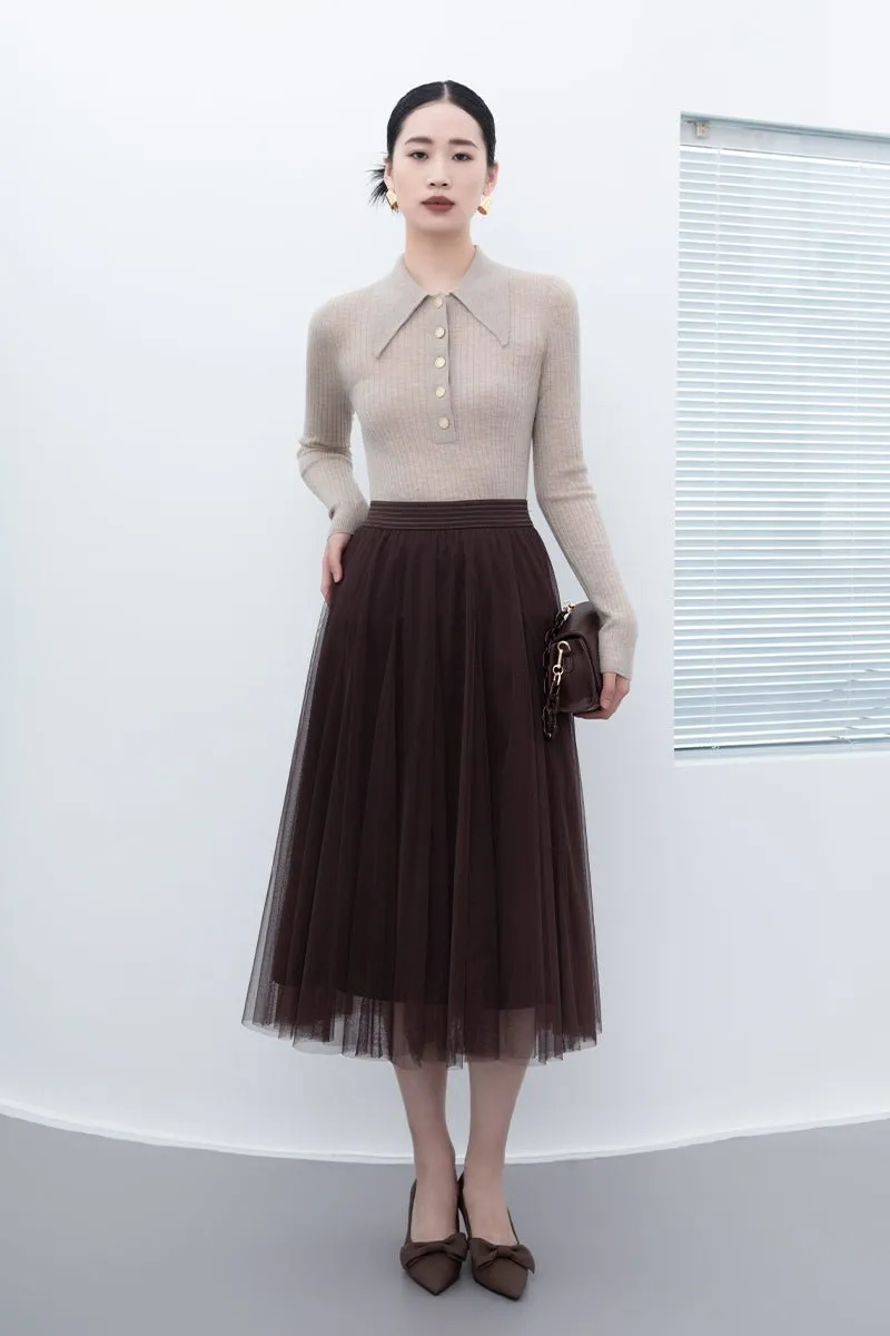 Dark Brown Yarn Midi Skirt