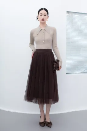 Dark Brown Yarn Midi Skirt