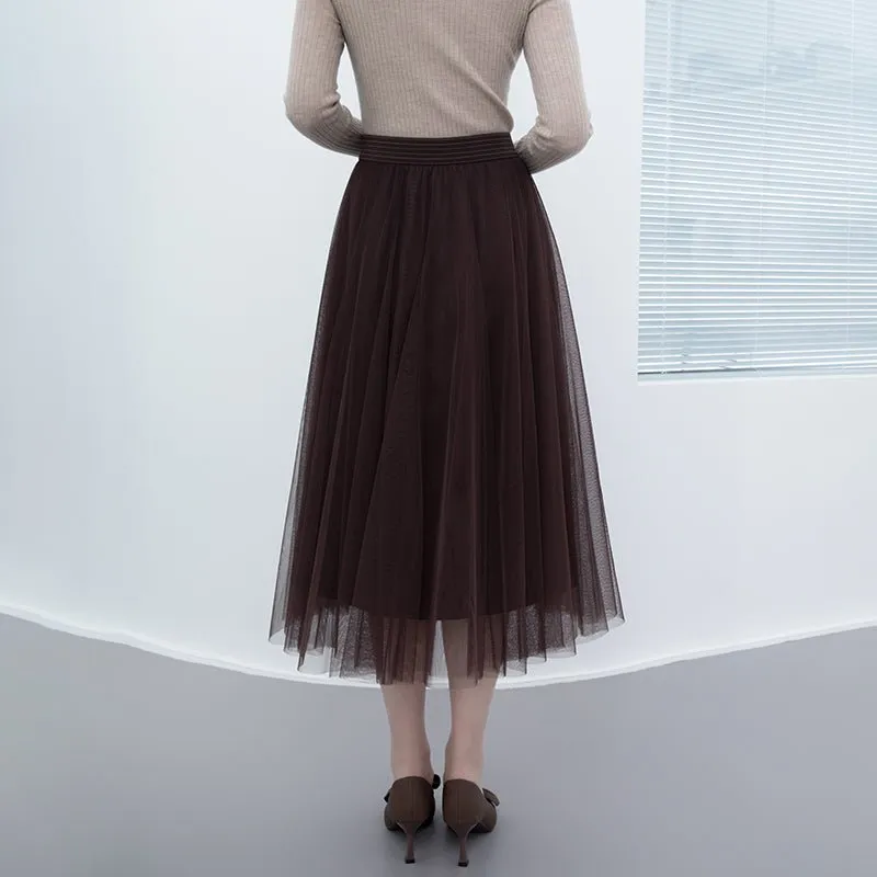 Dark Brown Yarn Midi Skirt