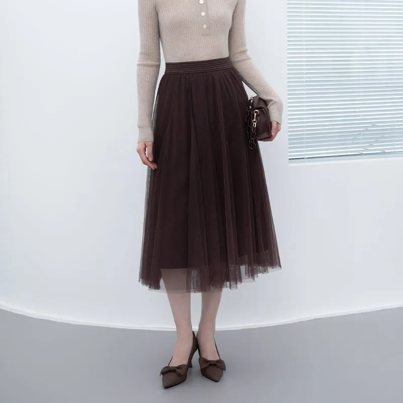 Dark Brown Yarn Midi Skirt