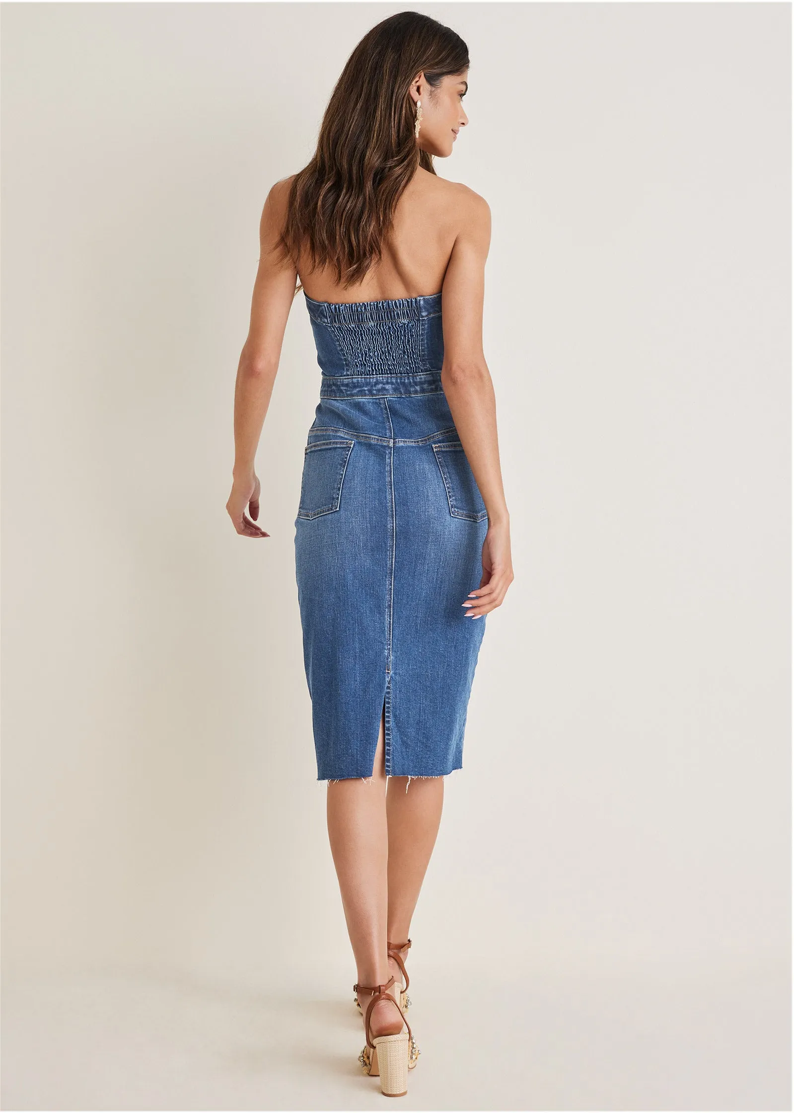 Denim Strapless Dress - Medium Wash