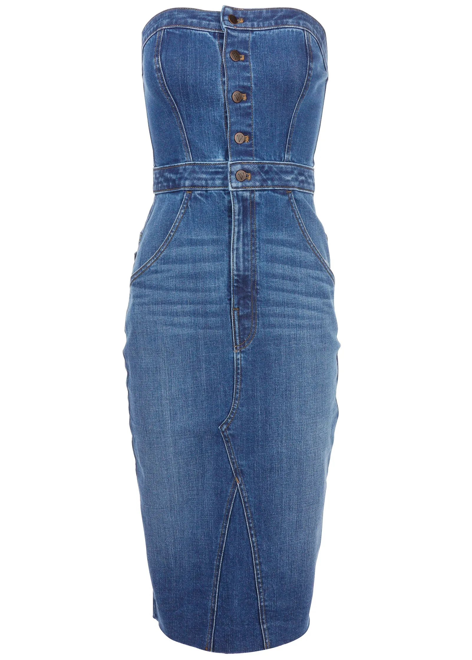 Denim Strapless Dress - Medium Wash