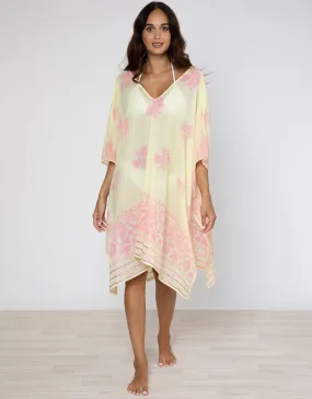 Dhaka Print Poncho - Yellow and Fuchsia